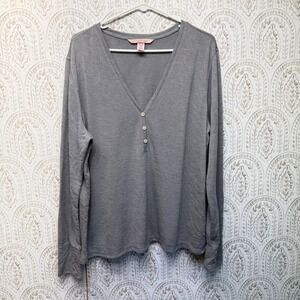 Victoria's Secret Henley Top Womens XL Grey Long Sleeve V-Neck Sleep Lounge